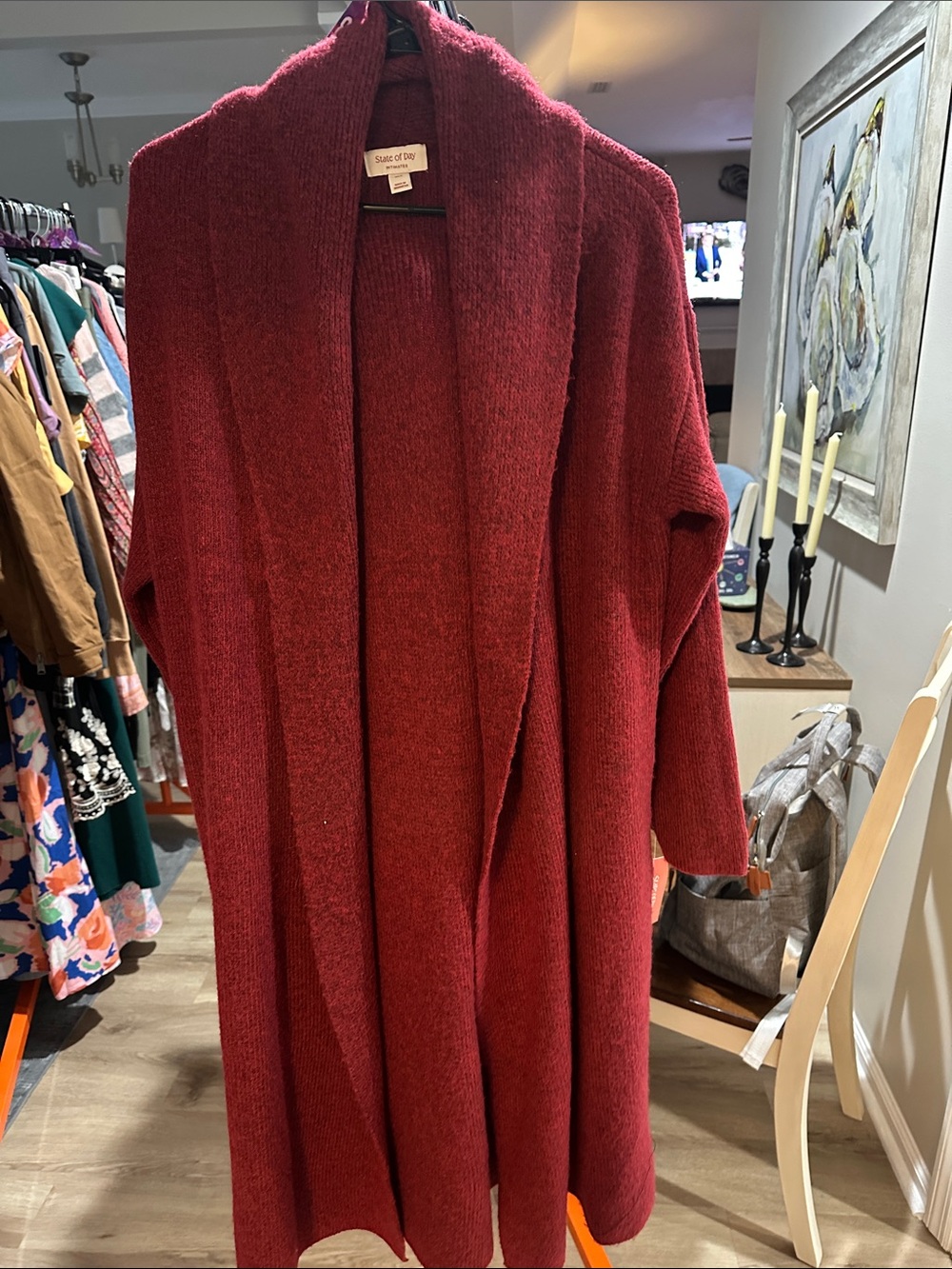 Open-Front Long Cardigan - Wine